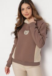 Brązowa Bawełniana Bluza z Kapturem z Polarem i Naszywką Misia Hestada. Brązowe bluzy Born2be, z aplikacjami, z bawełny, casualowe, bez ramiączek, z kapturem. W wyprzedaży za 93.49 zł.