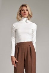 Casualowa Bluzka z Golfem - Ecru. Brązowe bluzki Figl, l, bez wzorów, z elastanu, bez kołnierzyka, bez ramiączek. Za 179.00 zł.