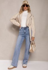 Jasnoniebieskie Szerokie Jeansy z Dodatkiem Bawełny High Waist Otharia. Niebieskie jeansy Renee, bez wzorów, z bawełny, z podwyższonym stanem. W wyprzedaży za 111.99 zł.