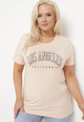 Różowy T-shirt z Ozdobnym Napisem Elimetis. Czerwone t-shirty Born2be, xl, bez wzorów, bez kołnierzyka, bez ramiączek. Za 59.99 zł.