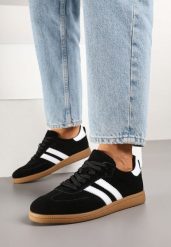 Czarne Sneakersy Tenisówki Skórzane z Paskami Alinira. Czarne buty sportowe lifestyle Renee, z aplikacjami, sportowe, bez zapięcia. W wyprzedaży za 151.99 zł.
