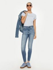 Tommy Jeans T-Shirt Linear DW0DW18398 Błękitny Slim Fit. Niebieskie t-shirty Tommy Jeans, m, bez wzorów, z bawełny, bez kołnierzyka, bez ramiączek. Za 99.99 zł.