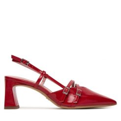 Czółenka Tamaris. Czerwone czółenka Tamaris, bez wzorów, bez obcasa, bez zapięcia. Za 329.99 zł.