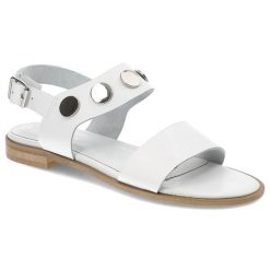 Sandały damskie Chebello, płaskie i zapinane na sprzączkę, białe, 2013 Clark. Białe sandały CheBello, z aplikacjami, ze skóry, eleganckie, z okrągłym noskiem, bez obcasa, na obcasie, bez zapięcia. Za 209.00 zł.