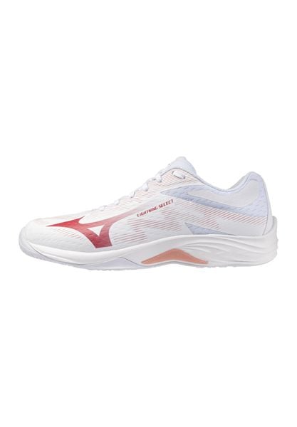 Damskie buty halowe Mizuno Lightning Select Wos. Białe buty do biegania Mizuno, bez wzorów, z materiału, bez zapięcia, do biegania. Za 269.99 zł.