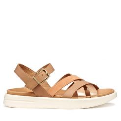 Sandały Geox. Brązowe sandały Geox, bez wzorów, bez obcasa, na płaskiej podeszwie, bez zapięcia. Za 459.99 zł.