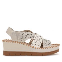 Sandały Rieker. Brązowe sandały Rieker, bez wzorów, bez obcasa, na koturnie, bez zapięcia. Za 329.99 zł.