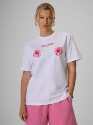 4F T-shirt loose z nadrukiem damski - biały S. Białe t-shirty sportowe 4f, s, bez wzorów, z bawełny, bez ramiączek. Za 79.99 zł.