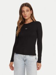 Guess Jeans Bluzka W5BP01 KA0H1 Czarny Slim Fit. Czarne bluzki Guess Jeans, s, z aplikacjami, z bawełny, bez kołnierzyka, bez ramiączek. Za 99.99 zł.