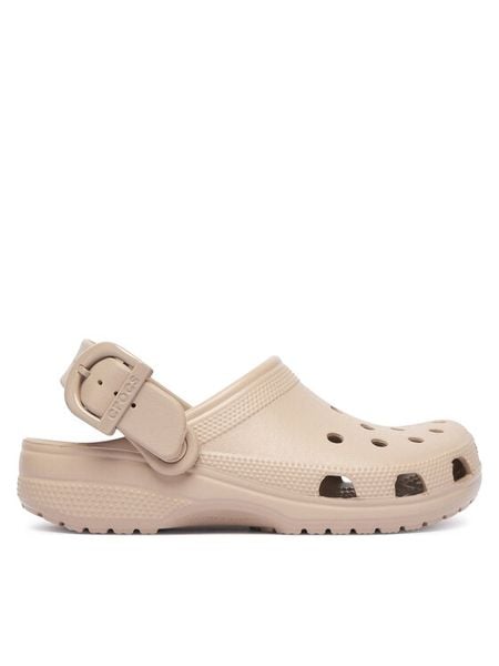 Crocs Klapki Classic Enamel Buckle Clog 213347 Beżowy. Brązowe klapki Crocs, bez wzorów, z tworzywa sztucznego, bez obcasa, bez zapięcia. Za 220.99 zł.