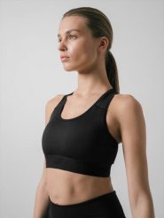 4F Biustonosz treningowy z niskim wsparciem damski S. Czarne biustonosze sportowe 4f, bez wzorów, na fitness i siłownię. W wyprzedaży za 39.99 zł.