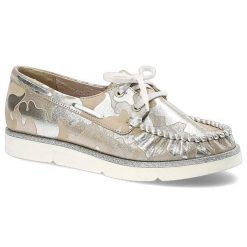 Mokasyny damskie Simen, wiązane ozdobną sznurówką i ze skóry naturalnej, różowo-srebrne, 760-Moro-Roz-Srebro. Czerwone mokasyny Simen, bez wzorów, ze skóry. Za 209.00 zł.