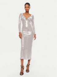 BARDOT Sukienka koktajlowa Verona 58859DB Srebrny Slim Fit. Szare sukienki Bardot, bez wzorów, z syntetyku, wizytowe, bez kołnierzyka, bez ramiączek. Za 469.99 zł.