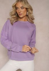 Jasnofioletowa Bawełniana Bluza z Łańcuszkiem Eleutia. Fioletowe bluzy Renee, bez wzorów, z bawełny, bez kaptura. W wyprzedaży za 75.99 zł.