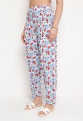 Niebieskie Spodnie z Wiskozy z Gumką w Pasie w Kwiatki Tellmara. Niebieskie jeansy Born2be, na lato, l, bez wzorów, z jeansu. Za 59.99 zł.