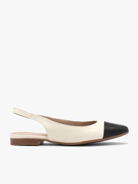 Kremowo czarne baleriny typu slingback. Brązowe baleriny Brawo sp. z o.o., bez wzorów, z gumy, z okrągłym noskiem, bez obcasa, na płaskiej podeszwie, bez zapięcia. Za 329.99 zł.