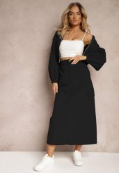 Czarny Casualowy Komplet 2-Częściowy Rozpinana Bluza i Spódnica z Kieszeniami na Klapy Lennira. Czarne bluzy Renee, l, bez wzorów, eleganckie, bez ramiączek, bez kaptura. W wyprzedaży za 127.99 zł.