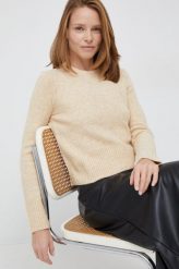 Pepe Jeans sweter z domieszką wełny damski kolor beżowy. Brązowe swetry Pepe Jeans, l, bez wzorów, z dzianiny, bez ramiączek. W wyprzedaży za 229.99 zł.