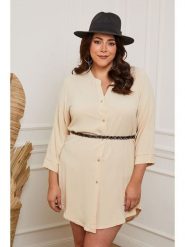 Plus Size Company Sukienka "Bent" w kolorze beżowym rozmiar: 44. Brązowe sukienki Plus Size Company, plus size, bez wzorów, ze skóry, klasyczne, bez kołnierzyka, plus size, bez ramiączek, mini. Za 60.73 zł.