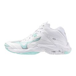 Buty do siatkówki damskie, Wave Lightning Z8 Mid. Białe buty treningowe Mizuno, bez wzorów, z materiału, bez zapięcia, do siatkówki, mizuno wave. Za 569.99 zł.
