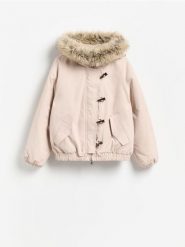 Kurtka bomberka - beżowy. Brązowe kurtki Reserved, l, bez wzorów, z tkaniny, bez kaptura. Za 299.99 zł.