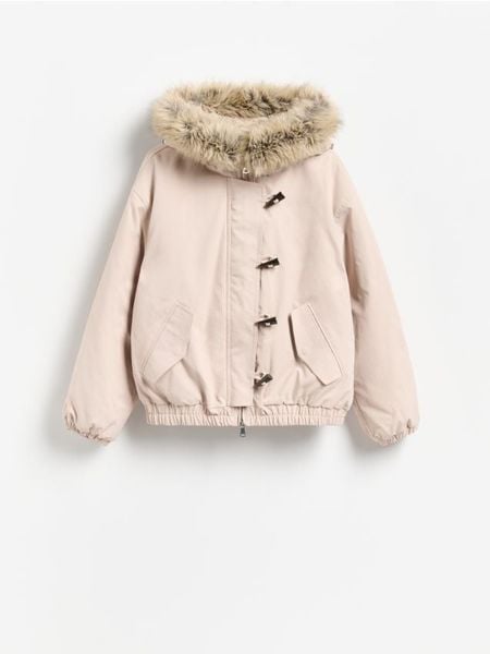 Kurtka bomberka - beżowy. Brązowe kurtki Reserved, l, bez wzorów, z tkaniny, bez kaptura. Za 299.99 zł.