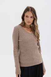 WEŁNIANY SWETER BETTY TAUPE M - Flawless. Swetry Flawless, l, bez wzorów, z wełny, biznesowe, bez ramiączek. Za 442.50 zł.