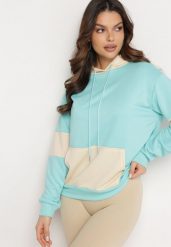 Jasnoniebieska Bluza Oversize z Kapturem i Kontrastowymi Wstawkami Jevina. Niebieskie bluzy Born2be, l, z aplikacjami, z jeansu, z kapturem. W wyprzedaży za 42.49 zł.