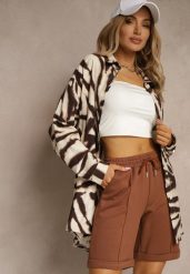 Brązowe Casualowe Szorty High Waist z Kieszeniami Wykończone Gumką Shezetta. Brązowe szorty Renee, bez wzorów, z materiału, klasyczne. W wyprzedaży za 39.99 zł.