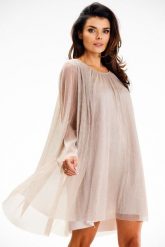 Beżowa efektowna Sukienka na Wszystkie Okazje. Brązowe sukienki Awama, l, bez wzorów, z elastanu, wizytowe, bez kołnierzyka, bez ramiączek. Za 309.90 zł.