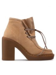 Simple Botki SIMPLE-SL-34-02-000074 Beżowy. Brązowe botki Simple, bez wzorów, ze skóry, bez obcasa, na słupku, bez zapięcia. Za 269.99 zł.