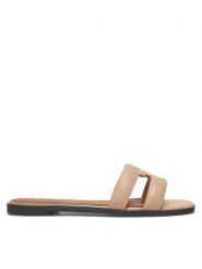 Tommy Hilfiger Klapki Th Logo Strap Mule FW0FW08671 Beżowy. Brązowe klapki Tommy Hilfiger, bez wzorów, ze skóry, bez obcasa, bez zapięcia. Za 479.99 zł.