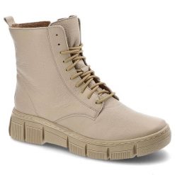 Trzewiki damskie Wasak, z gładkiej skóry naturalnej z wysoką cholewką i klasycznym sznurowaniem masywna podeszwa o ryflowanych bokach, ecru, 660. Brązowe botki Wasak, bez wzorów, ze skóry, eleganckie, przed kolano, bez obcasa, na obcasie, bez zapięcia. Za 289.00 zł.