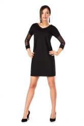 Czarna Dopasowana Sukienka z Transparentnym Rękawem 3/4. Czarne sukienki Merribel, m, bez wzorów, z bawełny, wizytowe, bez kołnierzyka, bez ramiączek, dopasowane. Za 108.90 zł.