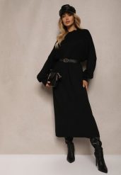 Czarna Pudełkowa Sukienka z Wiskozą i Półgolfem Salindra. Czarne sukienki Renee, bez wzorów, z wiskozy, eleganckie, bez kołnierzyka, bez ramiączek, midi, kopertowe. W wyprzedaży za 111.99 zł.