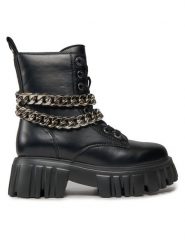 Buffalo Botki Lion Lace Up T-Chain 1622367 Czarny. Czarne botki Buffalo, bez wzorów, ze skóry, bez obcasa, na płaskiej podeszwie, bez zapięcia. Za 399.99 zł.