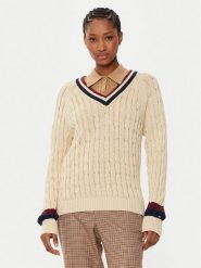Tommy Hilfiger Sweter Varsity WW0WW43972 Beżowy Regular Fit. Brązowe swetry Tommy Hilfiger, l, bez wzorów, z bawełny, bez ramiączek. Za 389.99 zł.