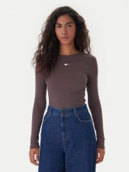 Tommy Jeans Bluzka DW0DW20178 Brązowy Slim Fit. Brązowe bluzki Tommy Jeans, xs, bez wzorów, z bawełny, bez kołnierzyka, bez ramiączek. Za 189.99 zł.