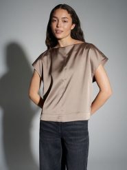 OPUS Bluzka w kolorze szarobrązowym rozmiar: 34. Brązowe bluzki Opus, bez wzorów, z satyny, bez kołnierzyka, bez ramiączek. Za 104.99 zł.