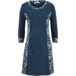 Sukienka shirtowa z rękawami 3/4 bonprix ciemnoniebiesko-biały w kwiaty. Sukienki marki Marie Zélie. Za 89.99 zł.
