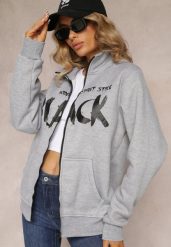 Jasnoszara Bluza Zapinana na Suwak z Kieszeniami i Półgolfem Ubaviela. Szare bluzy Renee, xl, bez wzorów, bez kaptura. W wyprzedaży za 71.99 zł.