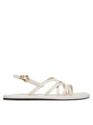Tommy Hilfiger Sandały Flat Strappy FW0FW09220 Kremowy. Białe sandały Tommy Hilfiger, bez wzorów, ze skóry, bez obcasa, na płaskiej podeszwie, bez zapięcia. Za 449.99 zł.