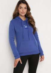 Niebieska Ocieplona Bluza Kangurka z Kapturem i Pluszową Naszywką Dysineia. Niebieskie bluzy Born2be, l, z aplikacjami, z polaru, casualowe, bez ramiączek, z kapturem. W wyprzedaży za 76.49 zł.