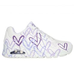 Buty Skechers Spread The Love W 155507WLPR białe. Białe buty treningowe bez wzorów, ze skóry, bez zapięcia. Za 713.87 zł.