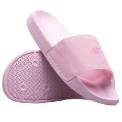 Klapki damskie na basen 4F 4FWSS26FSLIF096. Czerwone klapki 4f, bez wzorów, z materiału, sportowe, bez obcasa, bez zapięcia. Za 69.99 zł.