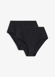 Figi bikini high waist (2 pary). Czarne bikini bonprix, bez wzorów. Za 94.99 zł.
