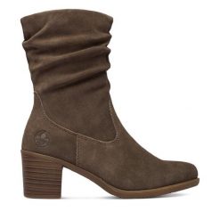 Kozaki Rieker. Szare kozaki Rieker, bez wzorów, bez obcasa, na słupku, bez zapięcia. Za 439.99 zł.