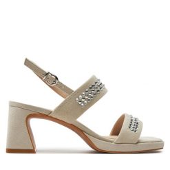 Sandały Caprice. Szare sandały Caprice, bez wzorów, bez obcasa, na słupku, bez zapięcia. Za 239.99 zł.
