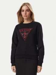 Guess Bluza W6BQ16 K6064 Czarny Regular Fit. Czarne bluzy Guess, xs, z aplikacjami, z bawełny, bez kaptura. Za 292.99 zł.