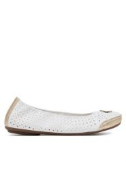 Rieker Baleriny 41459-80 Biały. Białe baleriny Rieker, bez wzorów, z materiału, bez obcasa, bez zapięcia. Za 259.99 zł.
